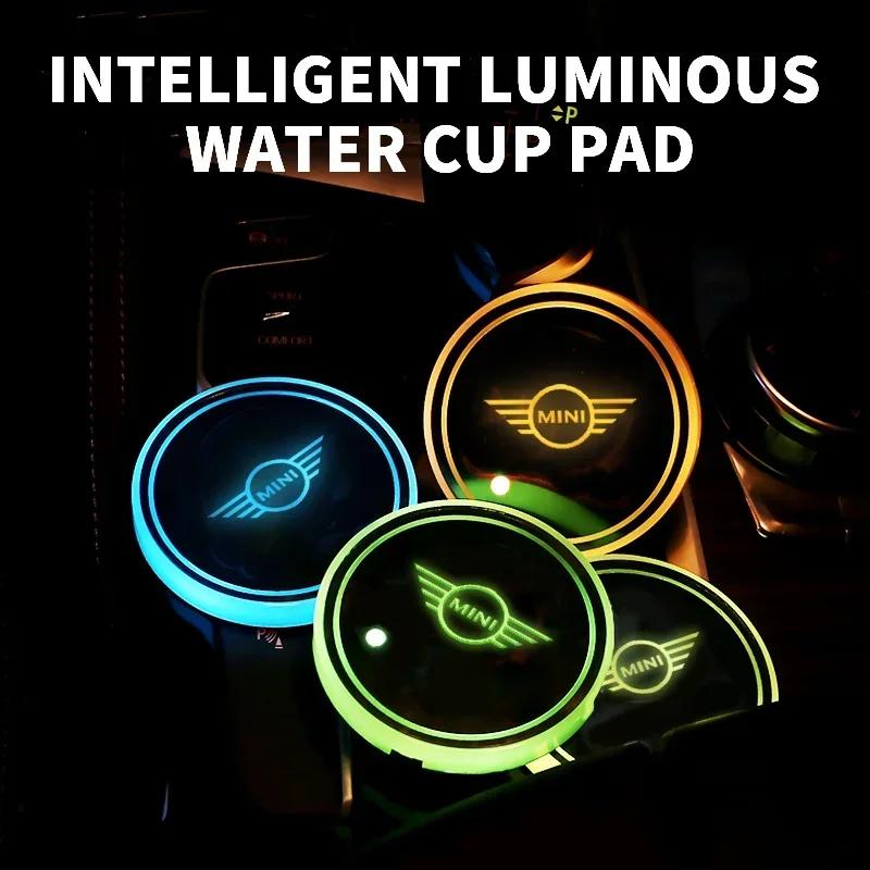 1/2Pcs Car LED Cup Holder Light Mats Auto Water Coasters Bottle For MINI One Cooper JCW Countryman Clubman Cabrio Paceman Coupe sfzkd77