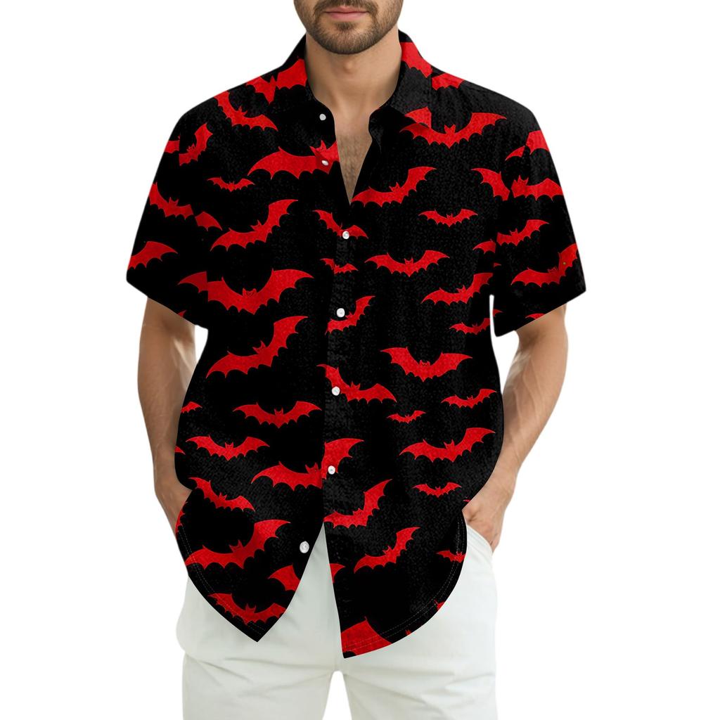 Men's Fashion Casual Loose Halloween Printed Short Sleeve Shirt