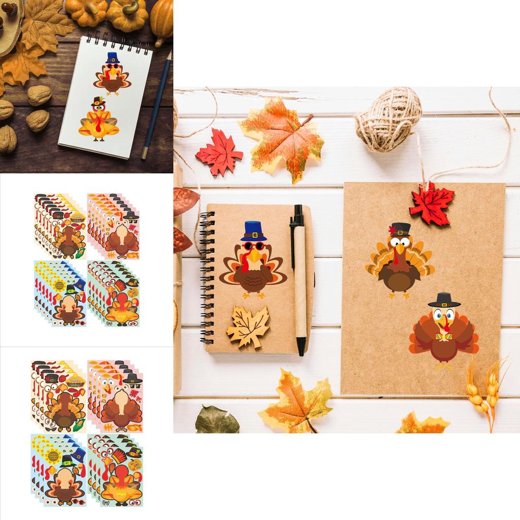 Xh100 Delightful Childrens Thanksgiving Turkey Stickers Family Puzzle Diy Craft Pack
