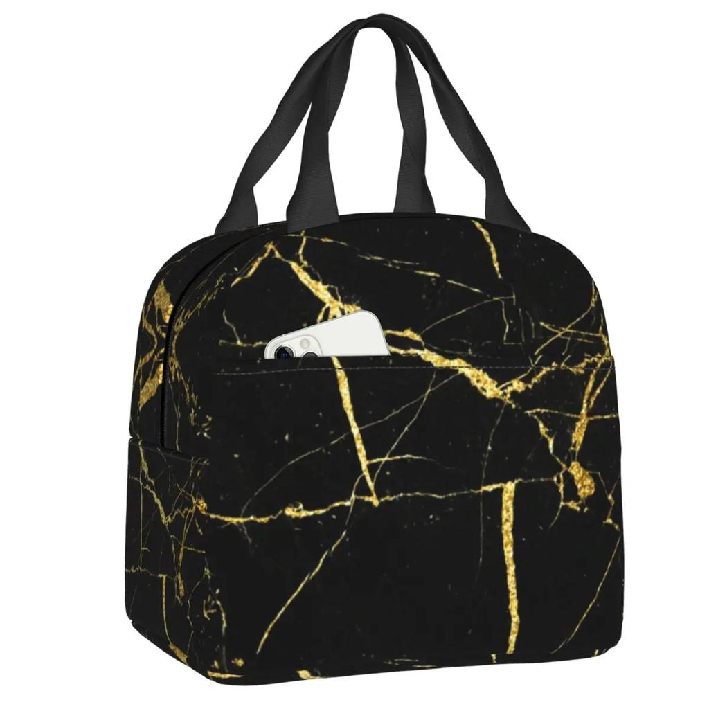 Marmor Grau Kupfer Schwarz Gold Isolierte Lunchtaschen für Frauen Abstraktes Muster Kühltasche Thermische Lebensmittel Lunchbox Kinder Schule Kinder