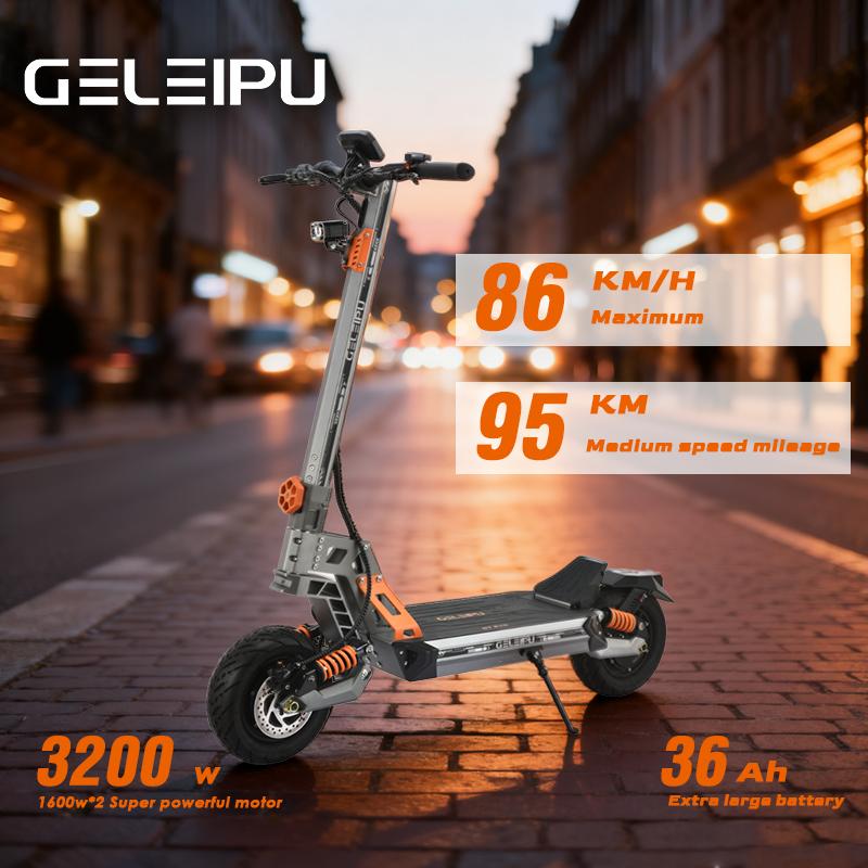 GELEIPU GT EVO Electric Scooter 11inch Off-road Tires 1600W*2 Motors 60V36Ah Battery 86km/h Max Speed 95km Max Range Adult Off-road Escooter