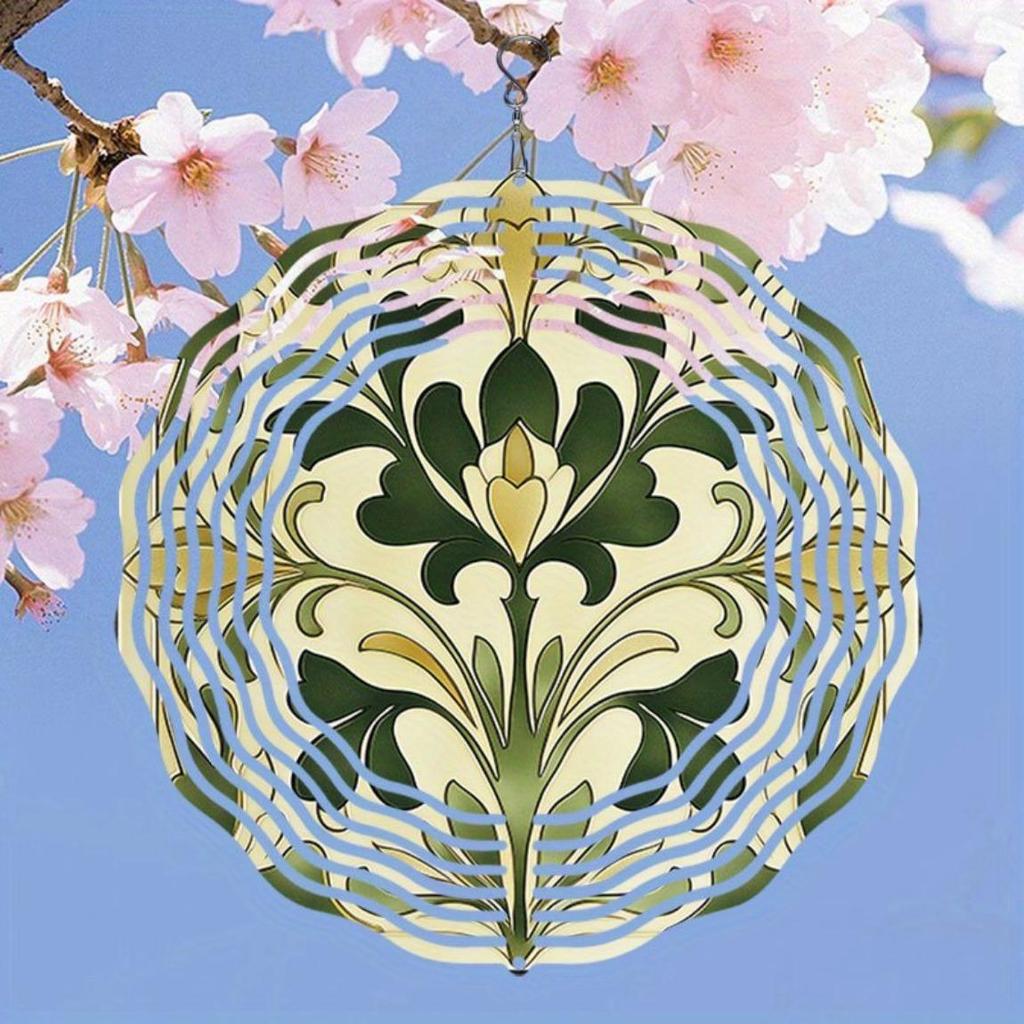 Elegant Green Floral 3D Kinetic Wind Chime for Outdoor Garden Patio Balcony Decor Metal Art Hanging Wind Spinner No Battery Needed