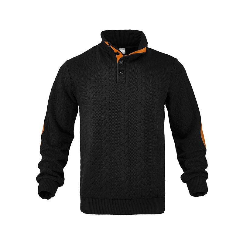 New Heavy Jacquard Tie Button Henry Autumn and Winter Long-sleeved Patch Embroidery Casual Sweater Men