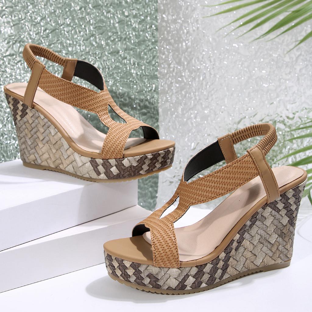 Fashion Thick Soled Wedge Sandals for Women 2025 Casual Minimalist Cross Buckle Straight Strap Sandals Women shoes Large size