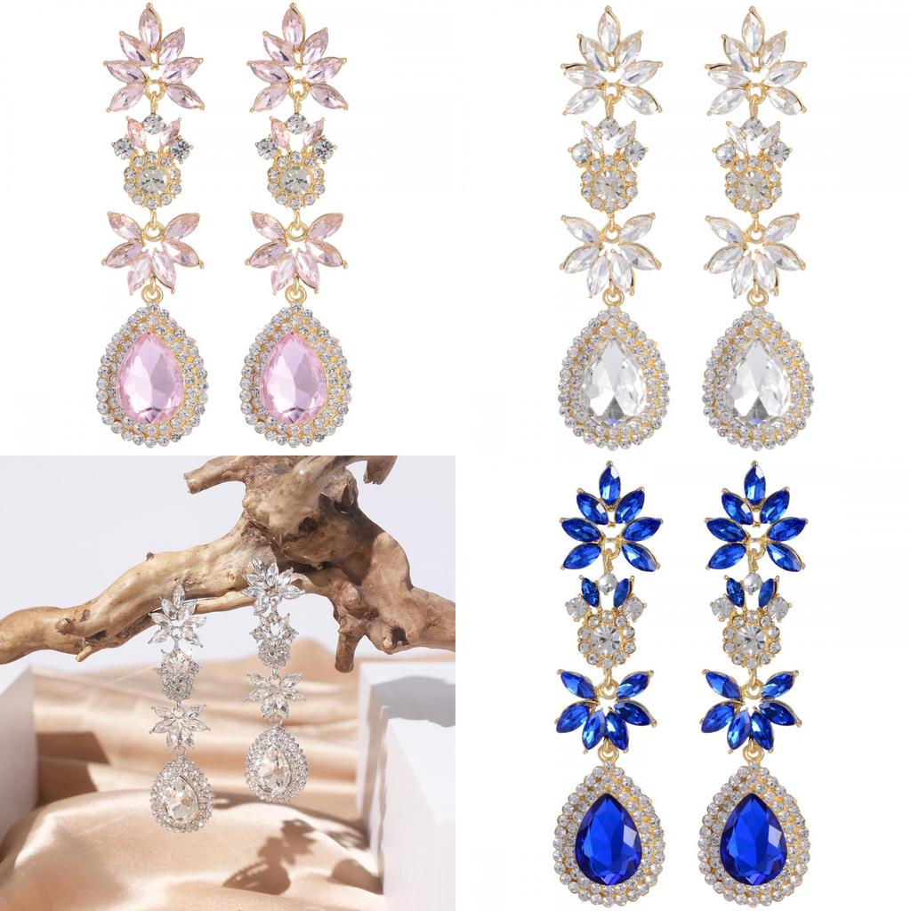 Geometric Water Drop Earrings For Women With Crystal Silver Needle For Wedding Fashion
