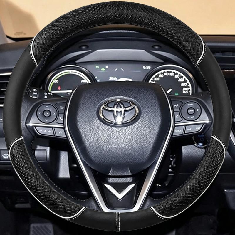Coprivolante per Auto Antiscivolo in Pelle Scamosciata Nappa Nera Cucito a Mano per Toyota Camry - Accessori Interni Auto