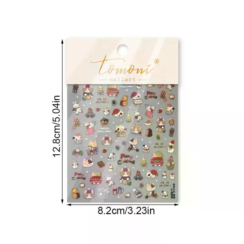 1Sheet Christmas Nail Stickers - Cute Snowflake Penguin Crystal Ball Red Hat Star Bow Lace Decals, Winter Manicure DIY Decor