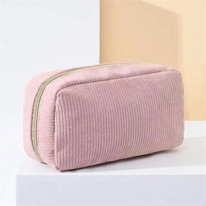 

1Pcs Women Cosmetic Bag Corduroy Solid Color Makeup Pouch Travel Portable Wash Toiletry Storage Bag Organizer Purse розовый