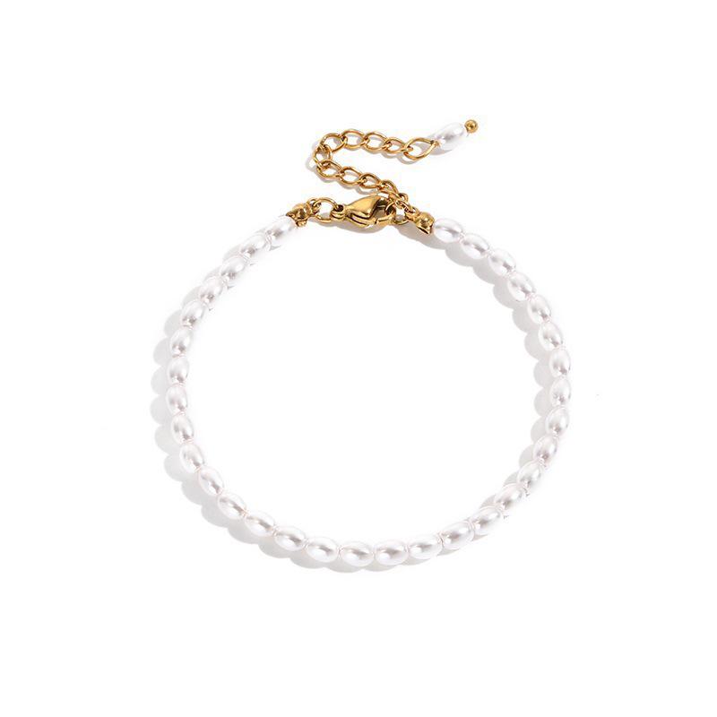 Women s High-Class Faux Pearl Gold-Plated Stainless Steel Beaded Bracelet