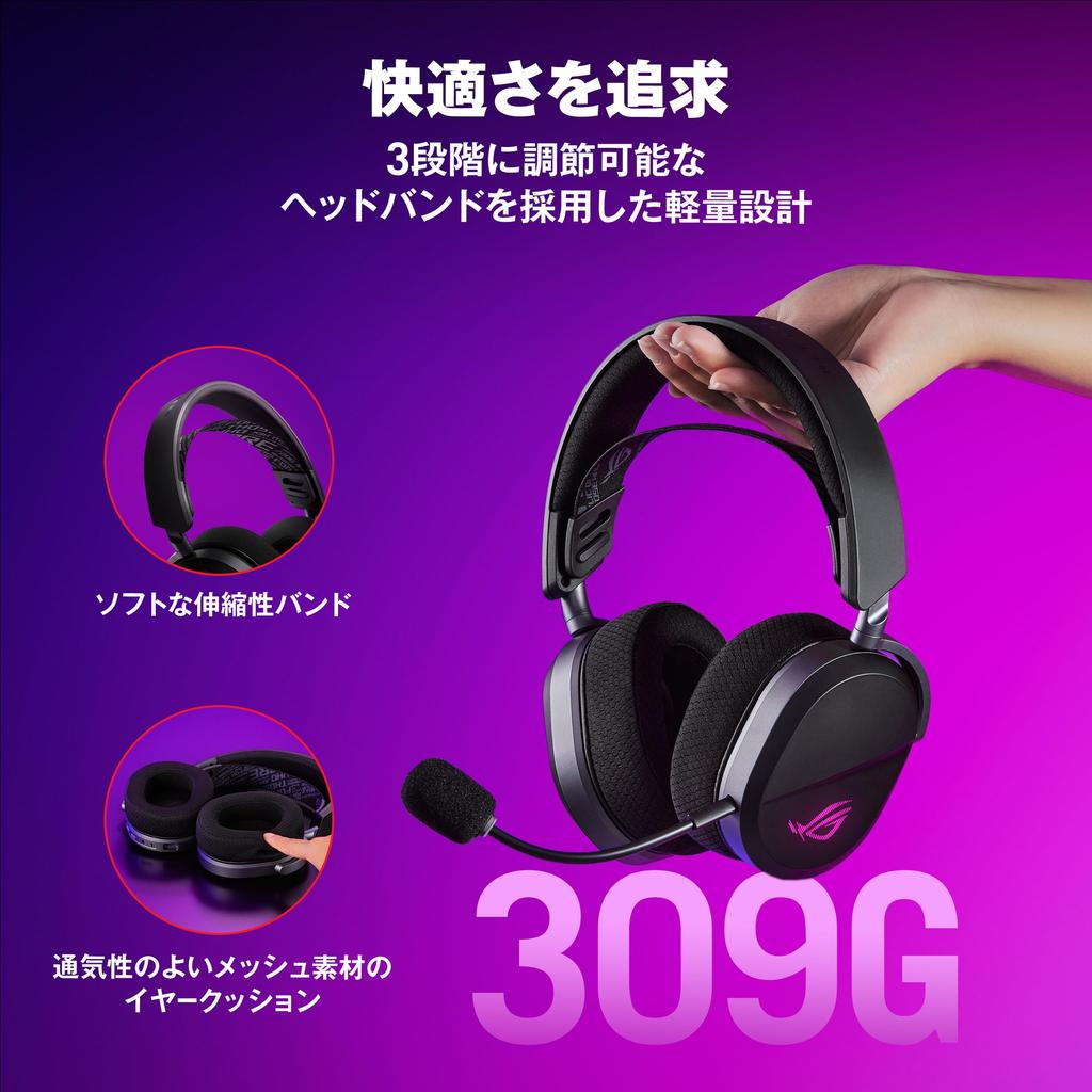 ASUS ROG Pelta Wireless Gaming Headset Connection Support Bluetooth Wired 50mm Diaphragm Driver Wireless Sound Signature 10mm Wideband Boom Mic
