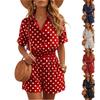 Women's Two Piece Set Short Sleeve Button Down Shirt and Elastic Waist Shorts Polka Dot Print Casual Summer Outfit