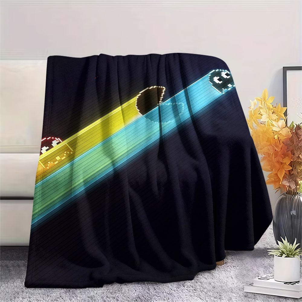 Pac‑Man Printed Flannel Blanket, soft throw for bedroom sofa, washable, fan merchandise, great gift.