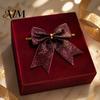 Large Fabric Bows for Home Decor Glitter Christmas Bow, Gold Sparkling Ribbon Hanging Ornament Decorative Wedding Scenery Tree Wreath Gift