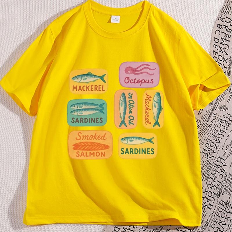 Summer Sardine Graphic Tshirts Vintage Coastal Fisherunisex T Shirt Cotton Short Sleeve Round Neck Tshirt Streetwear Clothes