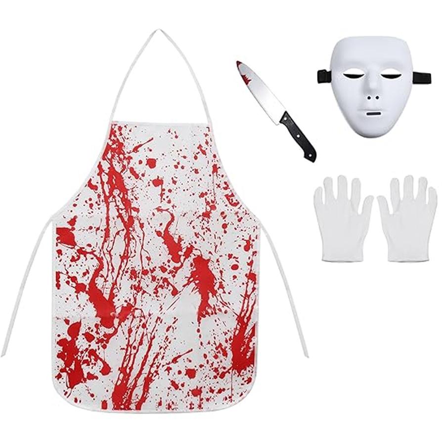 

Набор костюма на Хэллоуин Фартук мясника Набор ужасов Украшение для вечеринки на Хэллоуин Сделай сам Белая маска