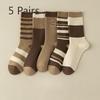 5 Pairs of Mid-calf Socks, Women's Autumn and Winter Double-needle Cotton Socks, Striped Women's Combed Cotton Pile Socks