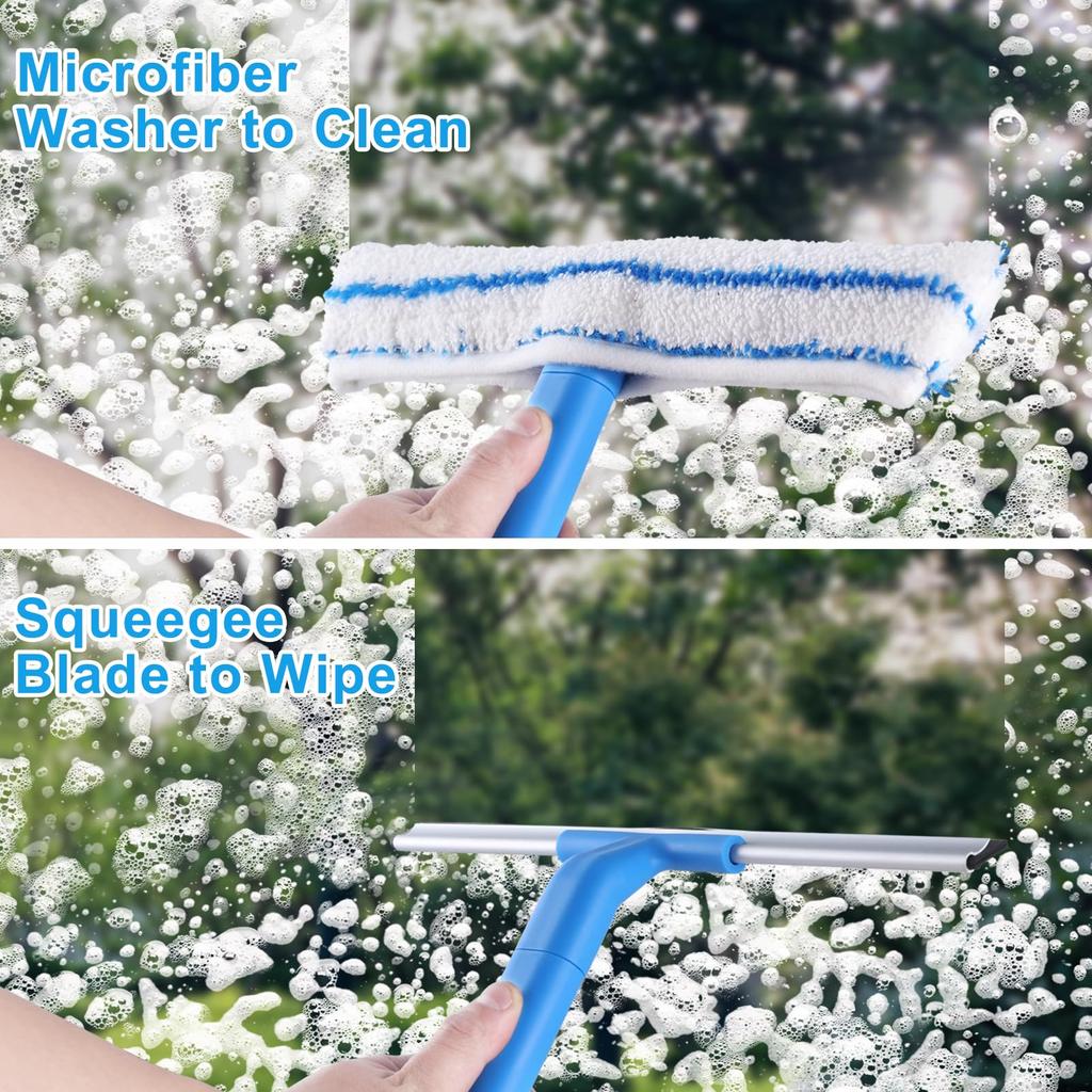 Glass Cleaner Multifunctional Durable Retractable Long Handle Microfiber Double-Sided Wiper Household Cleaning Tool Accessories