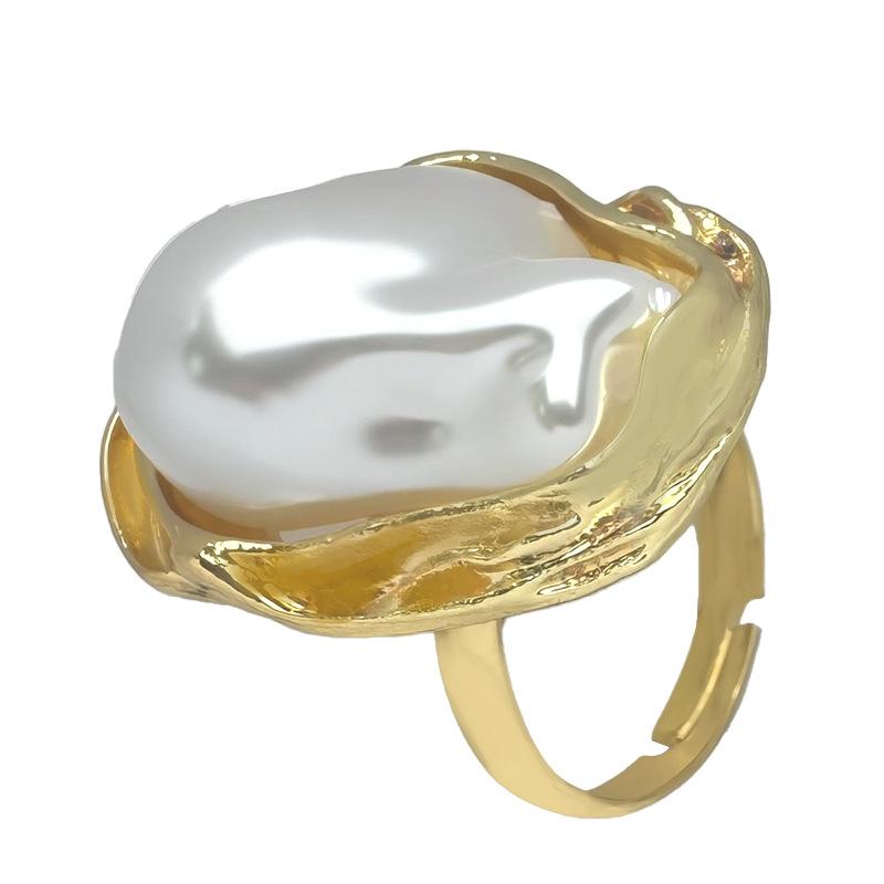 Кольцо с жемчугом особой формы, имитация жемчуга Барокко, изысканное открытое ювелирное изделие. 1.7cm