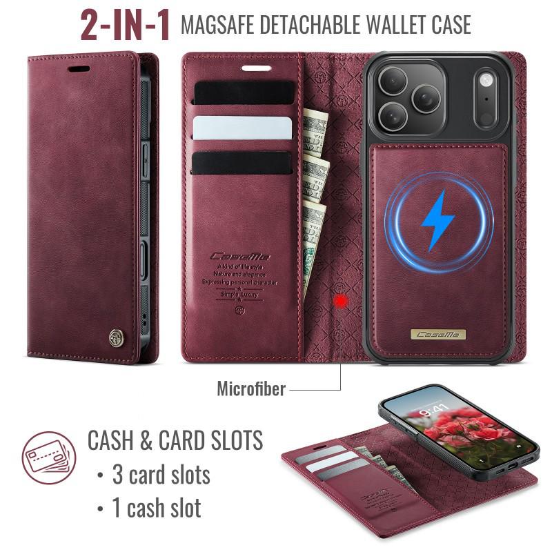 Magnetic Leather Wallet Case for iPhone 16/17 Pro Max (MagSafe Compatible)