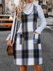 European & American Women's V-Neck Plaid Pocket Overalls Dress - Spring & Autumn Fashion Clothing