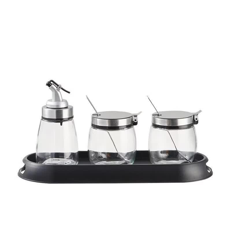Desktop Glass & Stainless Steel Condiment Set