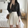 Women Casual V Neck Loose 3/4 Flare Sleeve Solid Blouse
