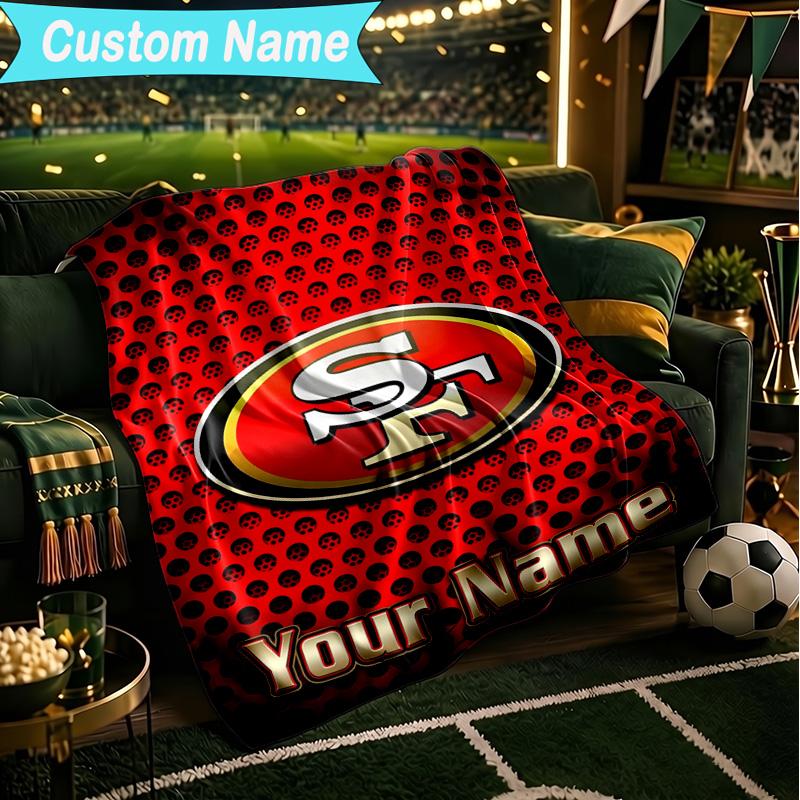 1PC Custom Name Blanket Faithful 49ers Football Flannel Blankets Patterns Throw Blanket All-Season Soft Gift for Couch, Bed, Camping, Birthday Gifts