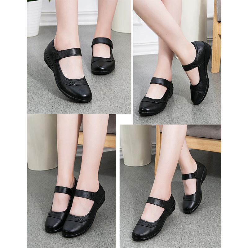 Spring Autumn Women Flats Black Soft Genuine Leather Shoes Brand Elegant Ladies Mary Jane Mother Shoes Plus Size 41