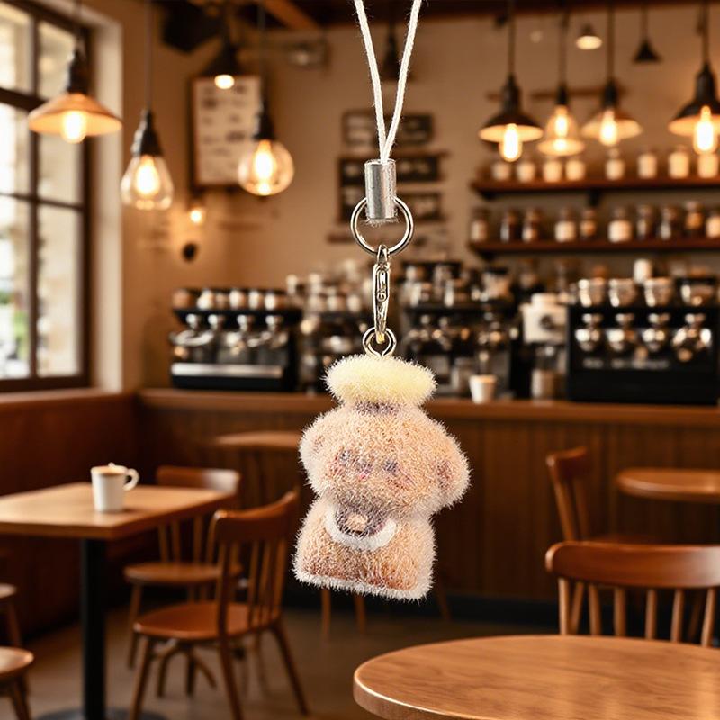 Cute Flocked 3D Resin Bear Keychain Sweet Creative Student Phone Chain Pendant Bag Accessory Phone Strap Gift