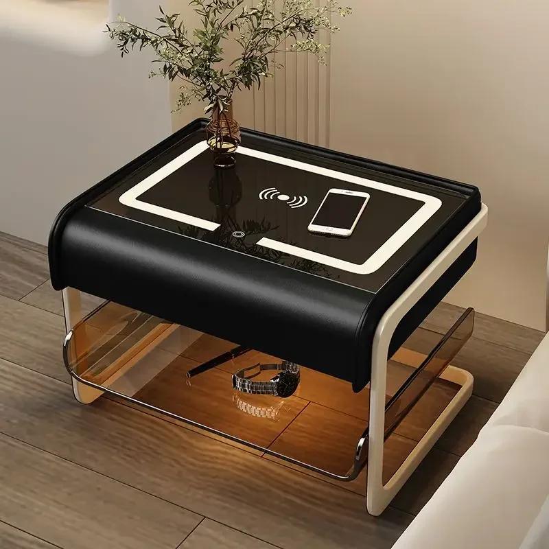 Smart Bedside Table Modern Simple Bedroom Luxury Nightstands Multifunctional Acrylic Wireless Charging Home Furniture