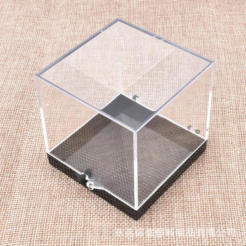 

Transparent Square Mineral Specimen Storage and Display Box S6.8 for Crystals and Stones 68x68x68 Black Base