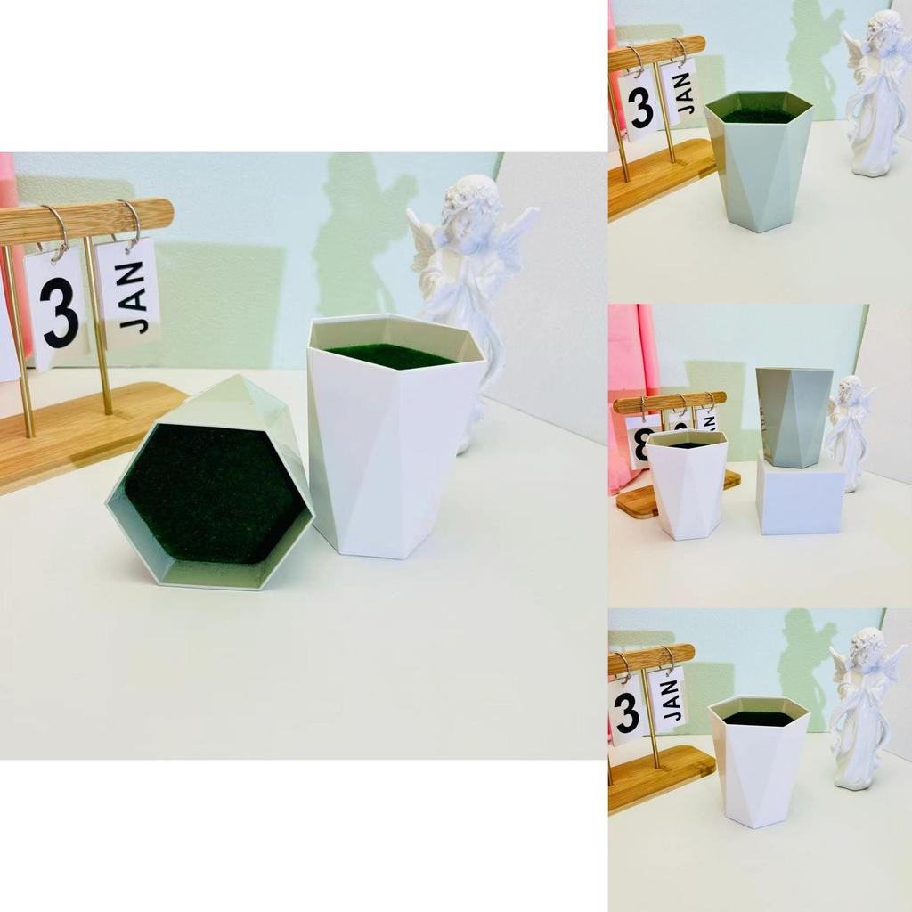 Geometric Plastic Plant Container With Faux Greenery For Hotel Decoration And Indoor Use