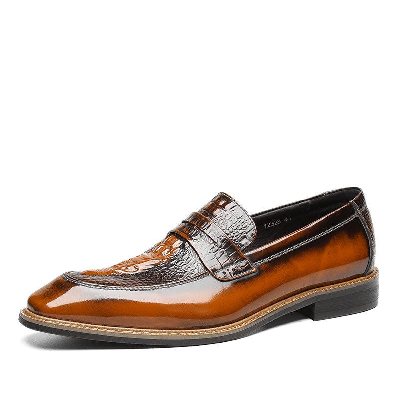 Luxury Genuine Leather Shoes Crocodile Pattern Classic Style Men‘s Loafers Wedding Business Slip On Pointed Toe Black Brown