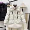 Trendy Brand Contrasting Color White Duck Down Medium and Long Down Jacket Women's Winter Fashion Hooded Thickened Foreign Jacket Burst