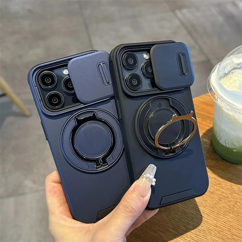 Luxury Magsafe Wireless Charging Case For iPhone 11 16 12 13 14 15 17 Pro Max Plus Magnetic Ring Bracket Camera Protection Cover