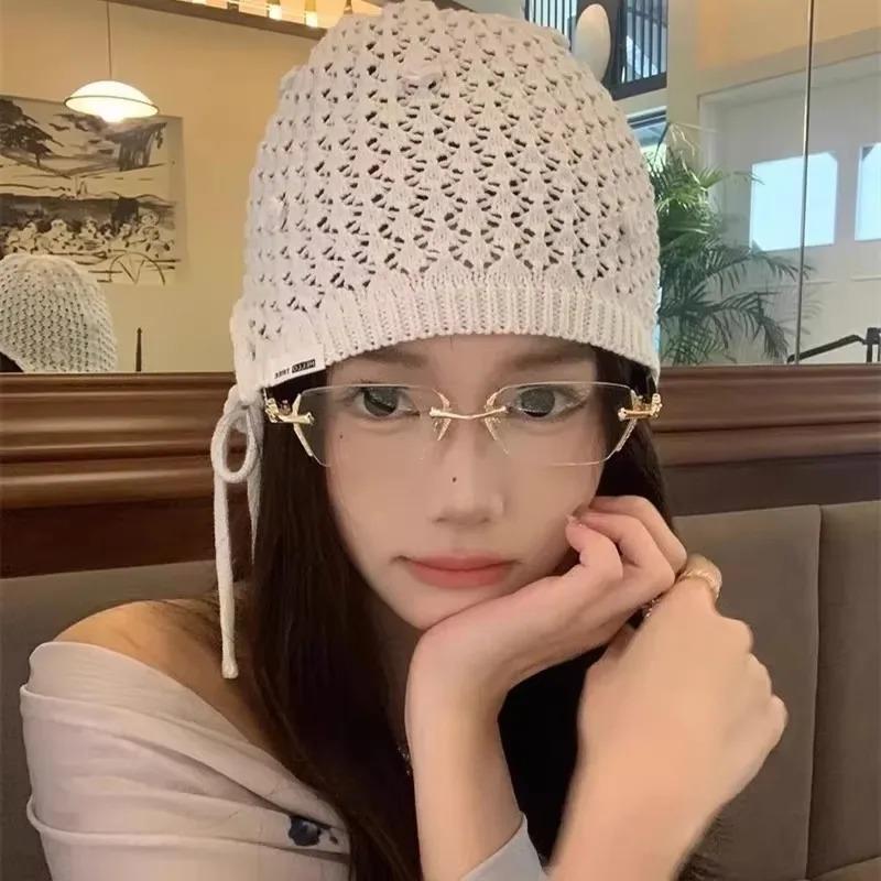 Korean Rimless Anti Blue Light Glasses Unisex Silver Fashion Intellectual Square Frame Clear Lens Computer Reading Eyewear