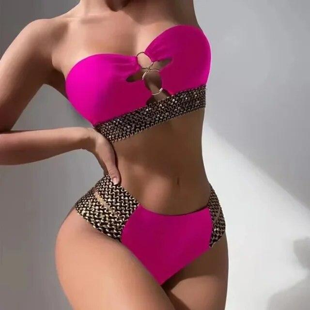 Costume da bagno sexy da donna bikini nero costume da bagno femminile a vita alta 2 pezzi costume da bagno solido costume da bagno a fascia costumi da bagno