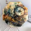 Steampunk  pattern, automatic folding umbrella, portable and foldable design, 8 ribs, a Christmas or birthday gift.
