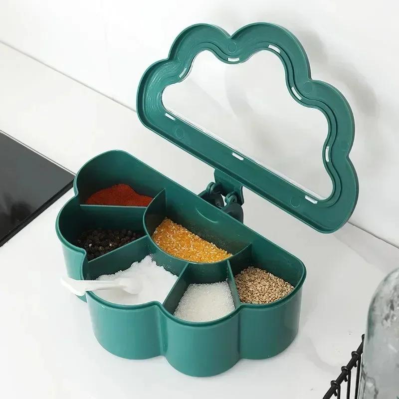 Simple Design Solid Seasoning Box Suitable Cook Food Moisture-proof Seasoning Salt Jar Integrated Multi Grid Kitchen Flavour Box