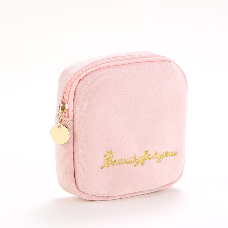 Women's Cosmetic Bag Zipper Velvet Letter Embroidery Solid Make Up Pouch for Cosmetics Toiletry Case Female Make Up Bags