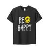 European Sizes Men'S Cotton T-Shirt with "Be Happy" Joyful Face Print - Casual Round Neck Short Sleeve Tee, Breathable & Comfortable