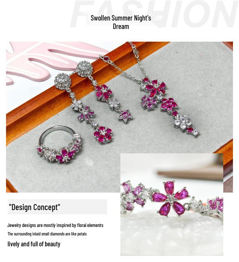 Gusien Jewelry's Midsummer Night's Dream 5-Piece Set: Necklace, Pendant, Ring, Earrings & Bracelet in Red Hot Style.