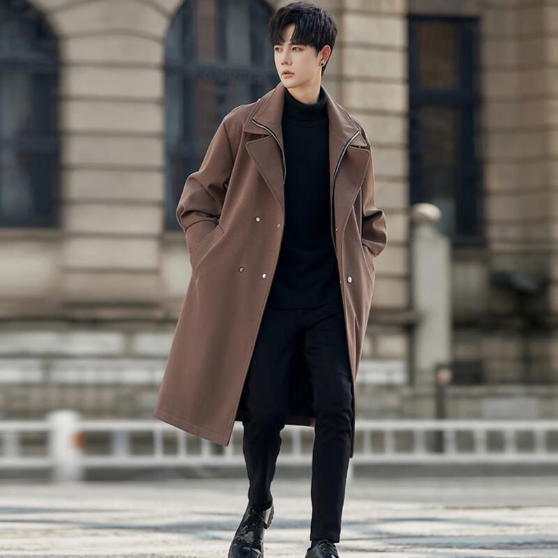 ROMON Men's Mid-Length Faux Two-Piece Business Trench Coat