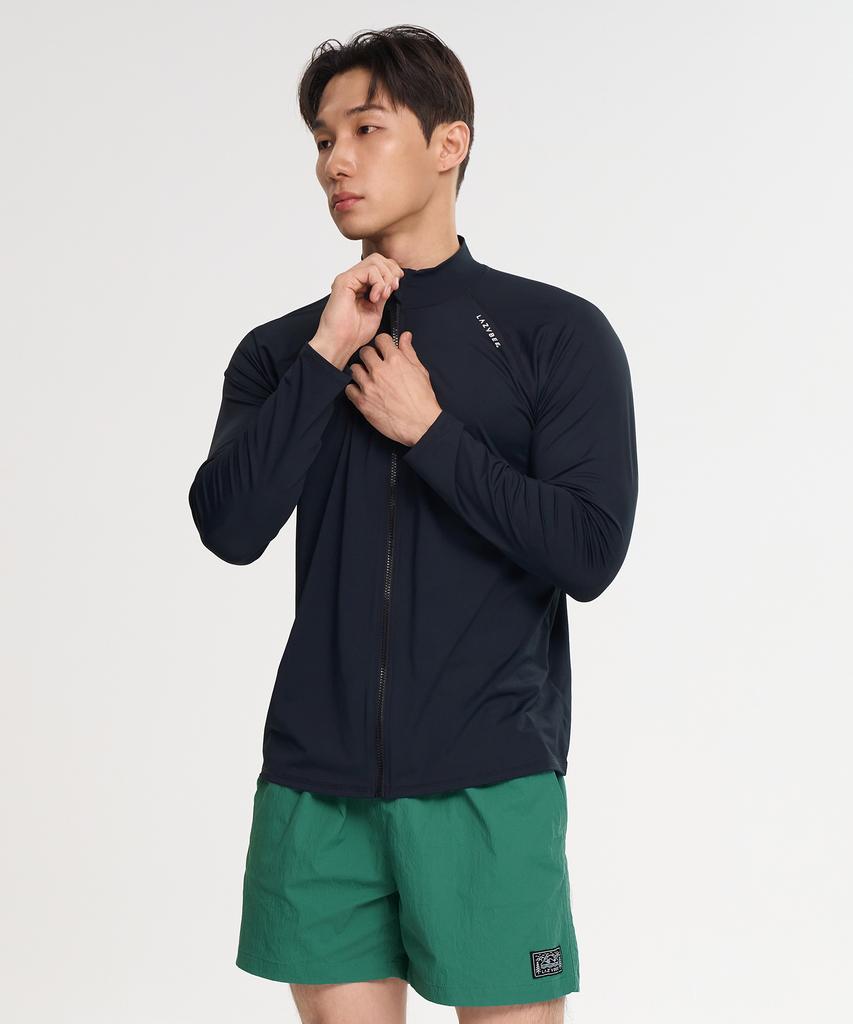 Leijibi [Set] Essential Loose Fit Long Sleeve Zip-Up Rash Guard + Swimsuit Shorts Set W (6 Colors) (B Type)