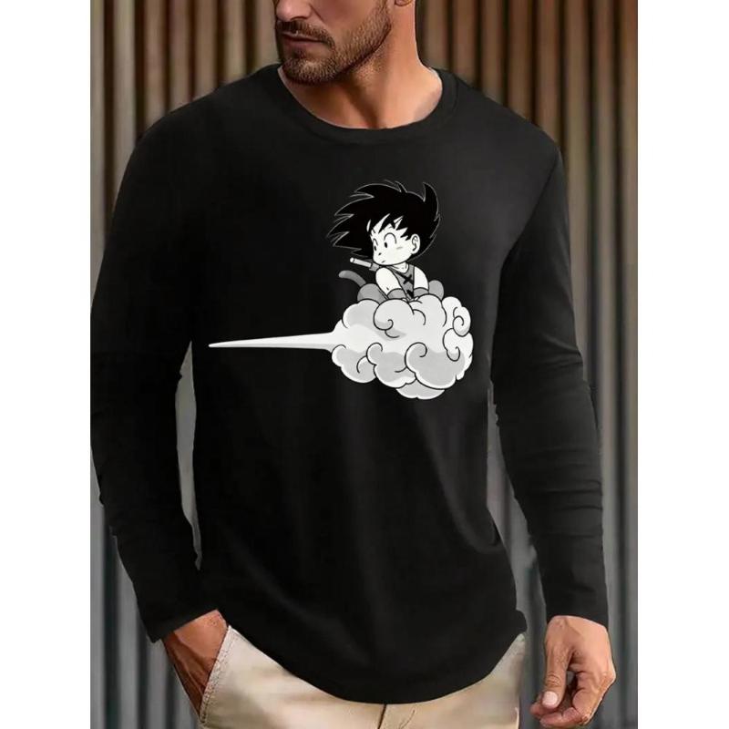 

Dragon Balls Men s Long Sleeve T-Shirt, Soft Polyester, Solid Color, Slim Fit, Casual Daily & Office Wear XXL чёрный