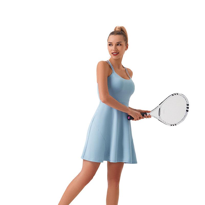 

Женское спортивное платье-двойка в стиле Лулу: Теннисная юбка, закрывающая бедра, со штанинами против просвечивания L небесно-голубой
