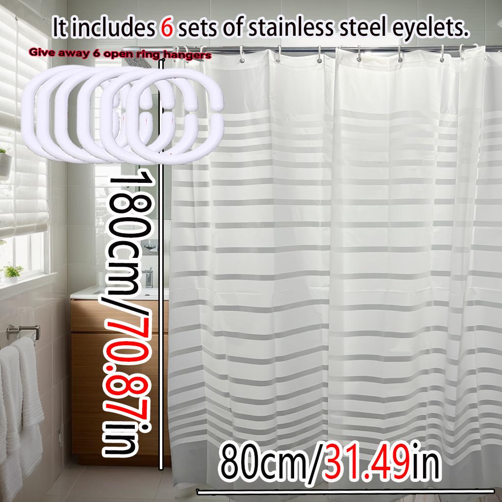 Simple white striped semi-transparent shower curtain, dry-wet separated partition curtain, private bathroom shower curtain