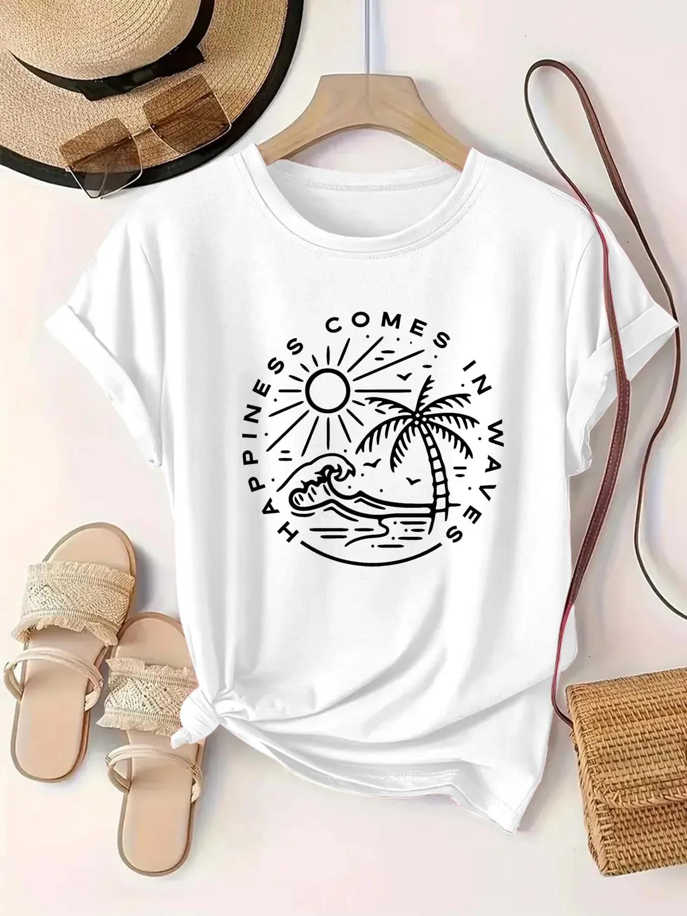 

Camiseta de Unisexga corta con estampado temático de playa con cuello redondo Tops casuales de moda de verano S
