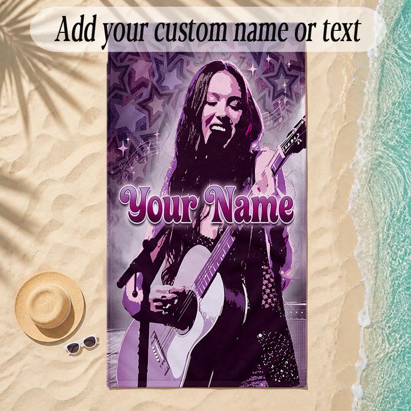 Beach TowelOlivia Rodrigo Custom Name Text Personalized Soft Towel for Beach Pool Indoor Home Decor Gift