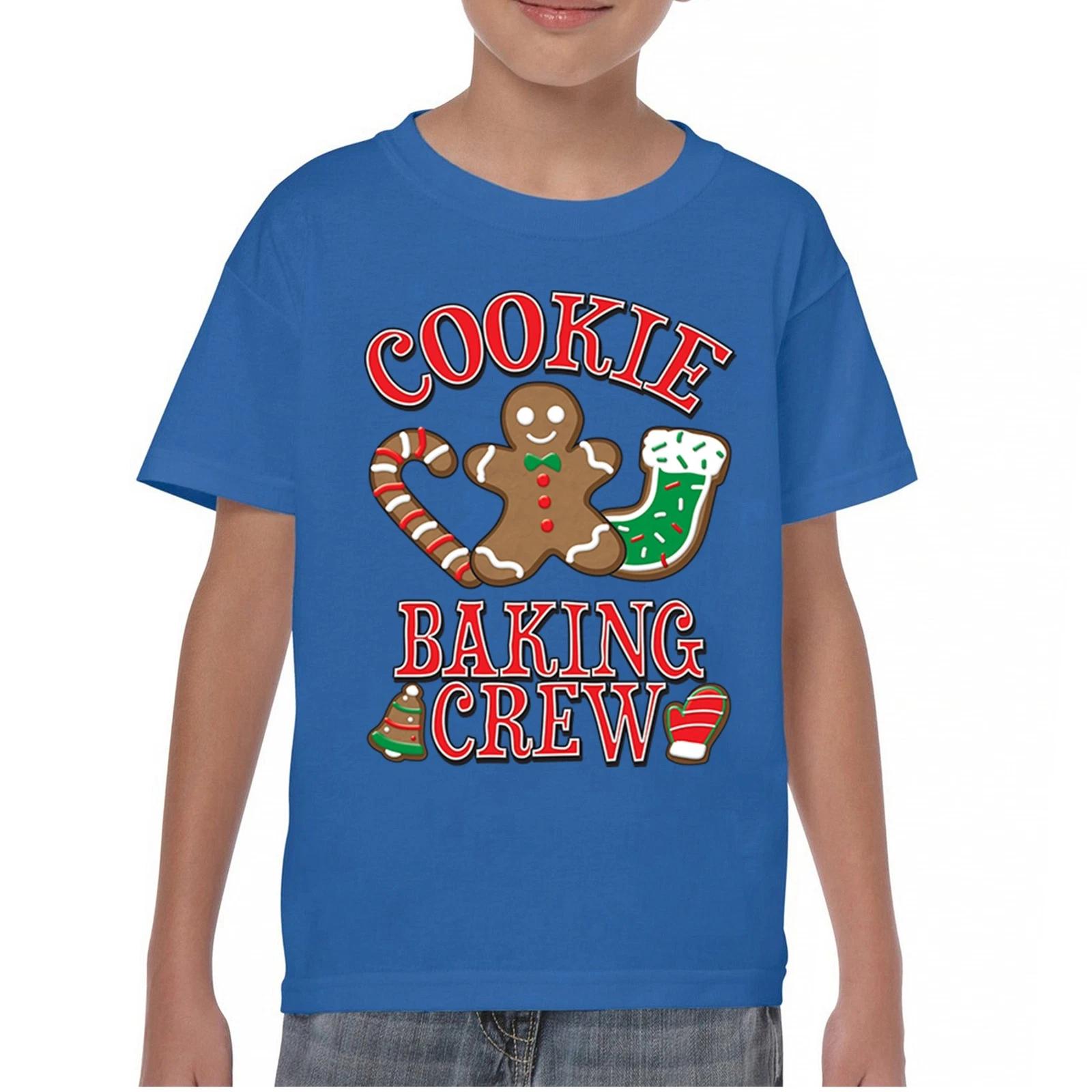 Cookie Baking Crew Youth kids boys T-Shirt Christmas Holiday Spirit Gingerbread Man Kids 140